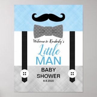 Affiche Bow cravate bleu gris bébé garçon douche signe d'a