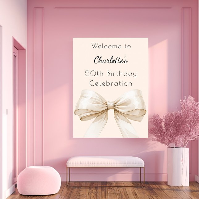 Affiche Bow crème beige anniversaire bienvenue (Créateur téléchargé)