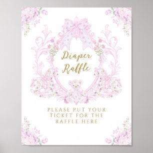 Affiche Bow Floral Teddy Bear Crest Baby shower Diaper