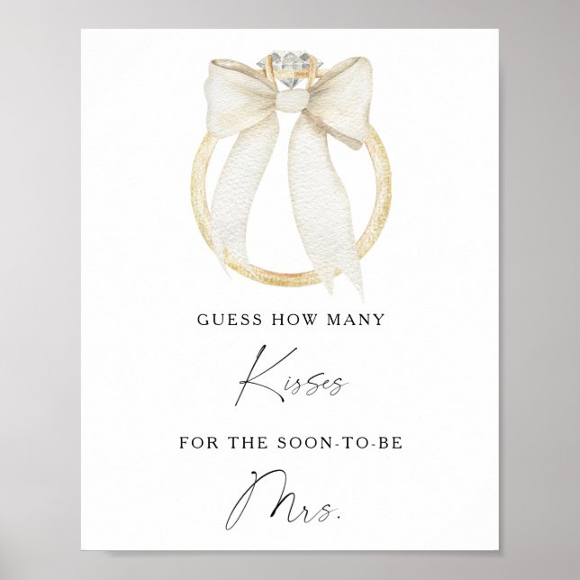 Affiche Bow & ring bridal shower How many kisses (Devant)