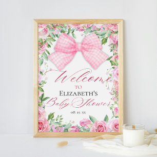 Affiche Bow rose et Rose Coquette Baby shower Bienvenue