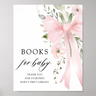 Affiche Bow rose Floral Girl Baby shower Livres pour bébé
