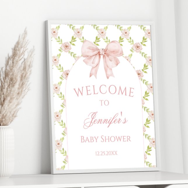 Affiche Bow rose Floral Roses Baby Girl Douche Bienvenue (Créateur téléchargé)