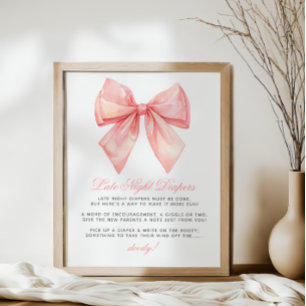 Affiche Bow rose pâle Baby shower des Diapeurs de nuit