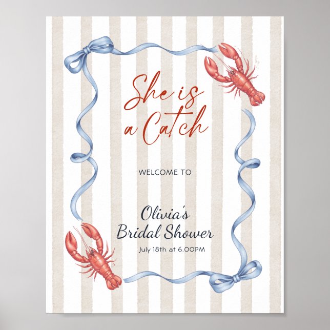 Affiche Bow She’s a Catch Lobster Bridal Shower Welcome  (Devant)