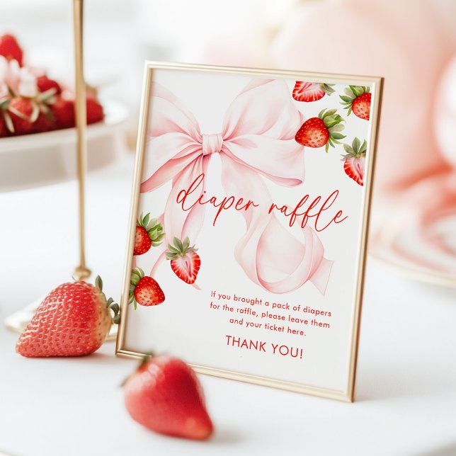 Affiche Bow Strawberry Baby Shower Diaper Raffle Sign (Créateur téléchargé)