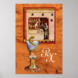 Affiche BOWL OF HYGEIA MONOGRAM Médecine, Antiquité Pharma