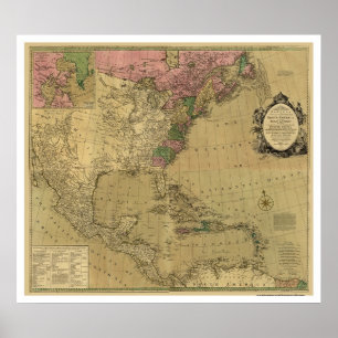 Affiche Bowles a détaillé la carte de l'Amérique - 1784