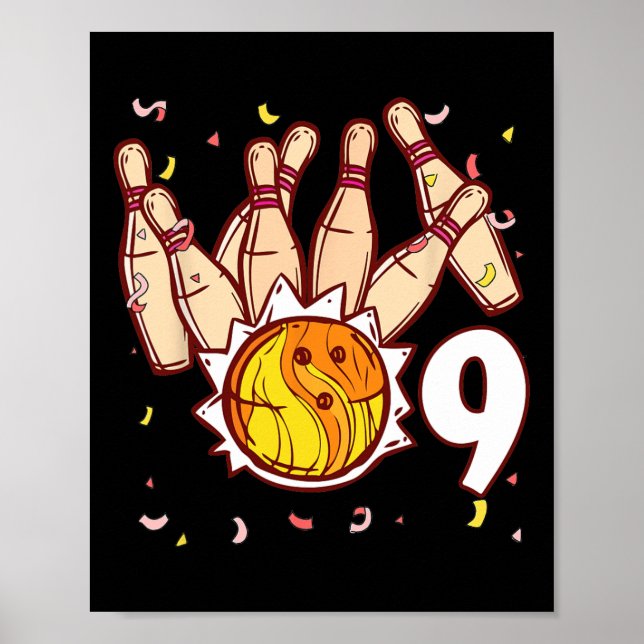 Affiche Bowling 9e Anniversaire Thème Bowling 9 Ans Drôle (Devant)