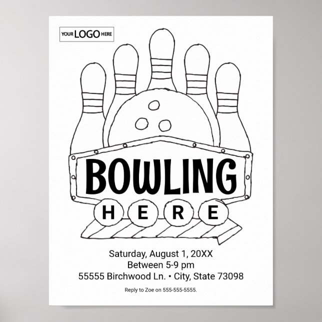 Affiche Bowling Anniversaire Bowling Art Coloriage Art Act (Devant)