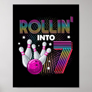 Affiche Bowling Anniversaire Fête Rollin Into 7 7e Anniver