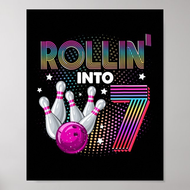 Affiche Bowling Anniversaire Fête Rollin Into 7 7e Anniver (Devant)