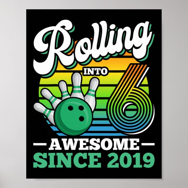 Affiche Bowling Anniversaire Fête Rolling En 6 Ans Garçon  (Devant)
