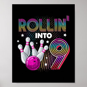 Affiche Bowling Anniversaire Rollin Into 9 9e Anniversaire
