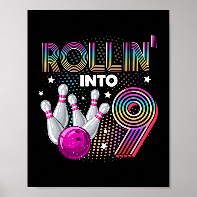Affiche Bowling Anniversaire Rollin Into 9 9e Anniversaire (Devant)