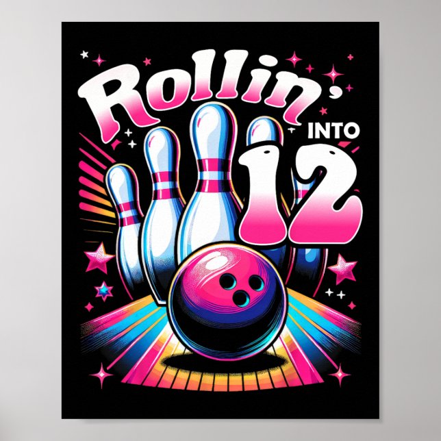 Affiche Bowling Anniversaire Rouler Dans 12 Fête 12e Anniv (Devant)