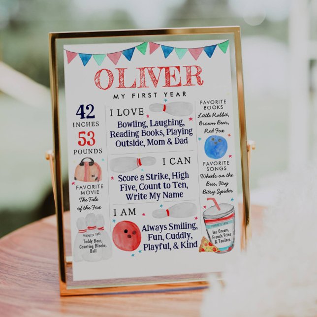 Affiche Bowling Ball Jalon Statistiques Anniversaire Fête (Créateur téléchargé)