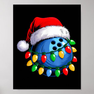 Affiche Bowling Ball Santa Hat Noël Bowling Xmas Ligh
