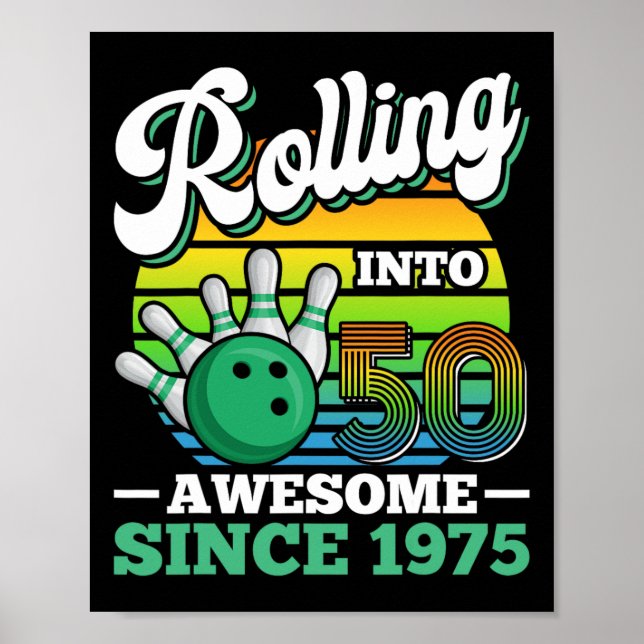 Affiche Bowling Birthday Party Rolling Into 50 Years 50th  (Devant)