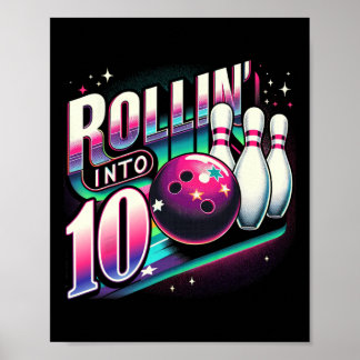 Affiche Bowling Birthday Rollin Into 10 Party 10th Bday Re