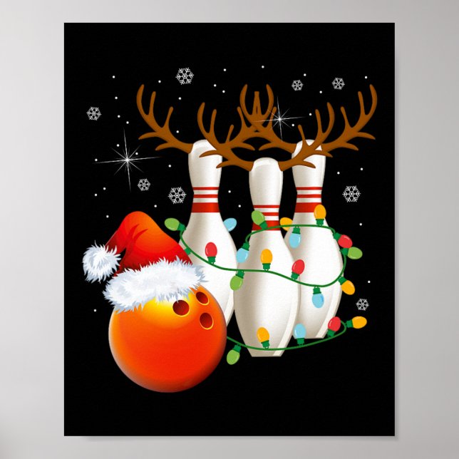 Affiche Bowling Cadeaux Noël Bowling Santa Hat Christma (Devant)