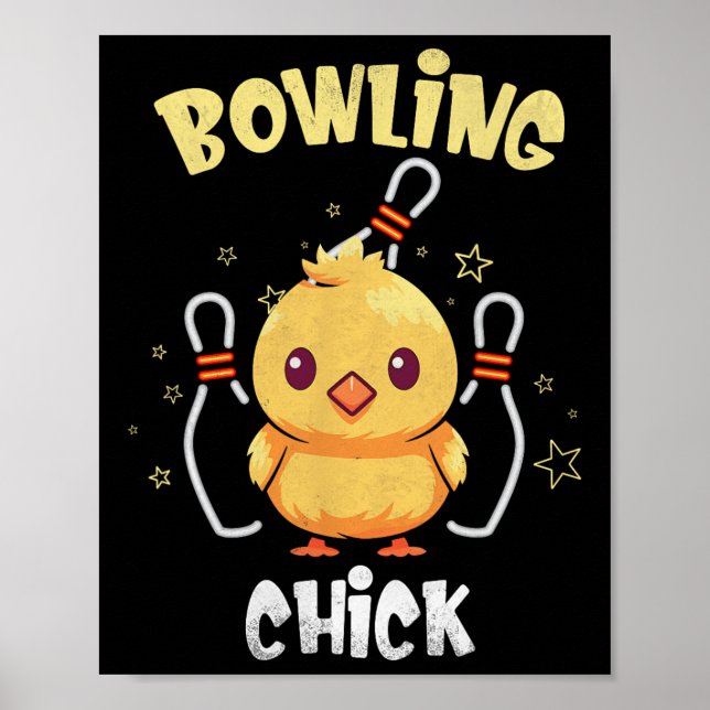 Affiche Bowling Chick Funny Chicken Athlete Bowler Men Wom (Devant)