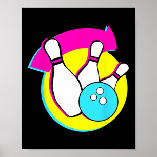 Affiche Bowling Party Funny Retro Bowling Joueurs Bowler
