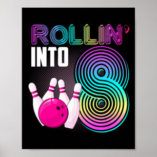Affiche Bowling Party Rollin' en 8 8e anniversaire fille g