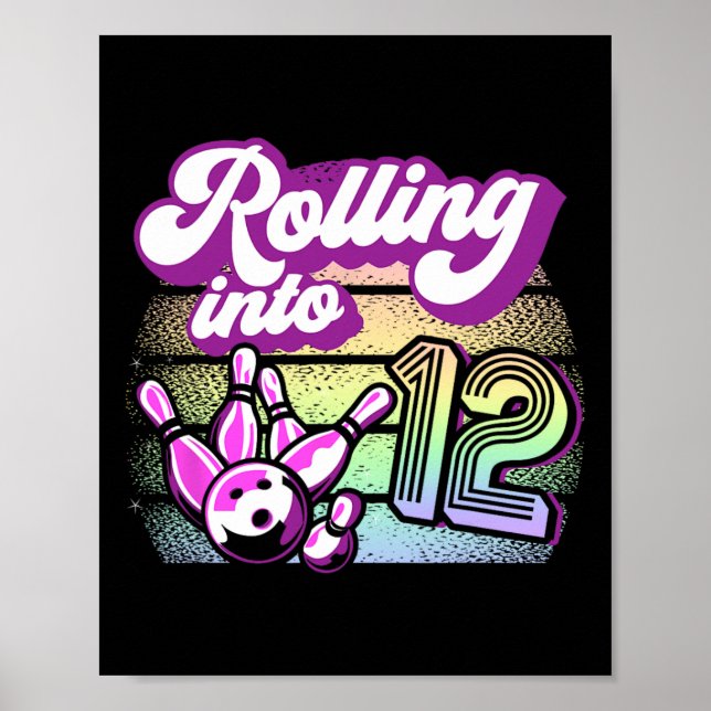 Affiche Bowling Party Rolling Dans 12 Bowling Anniversaire (Devant)