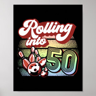 Affiche Bowling Party Rolling Dans 50 Bowling Anniversaire