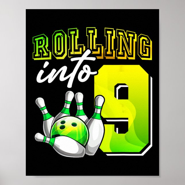 Affiche Bowling Party Rolling dans 9 9e anniversaire fille (Devant)