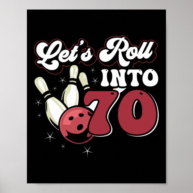 Affiche Bowling Party Rolling En 70 Bowling Anniversaire (Devant)