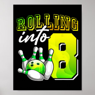 Affiche Bowling Party Rolling en 8 8e anniversaire filles 