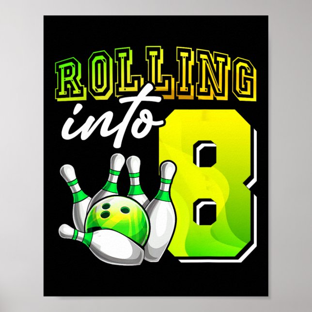 Affiche Bowling Party Rolling en 8 8e anniversaire filles  (Devant)