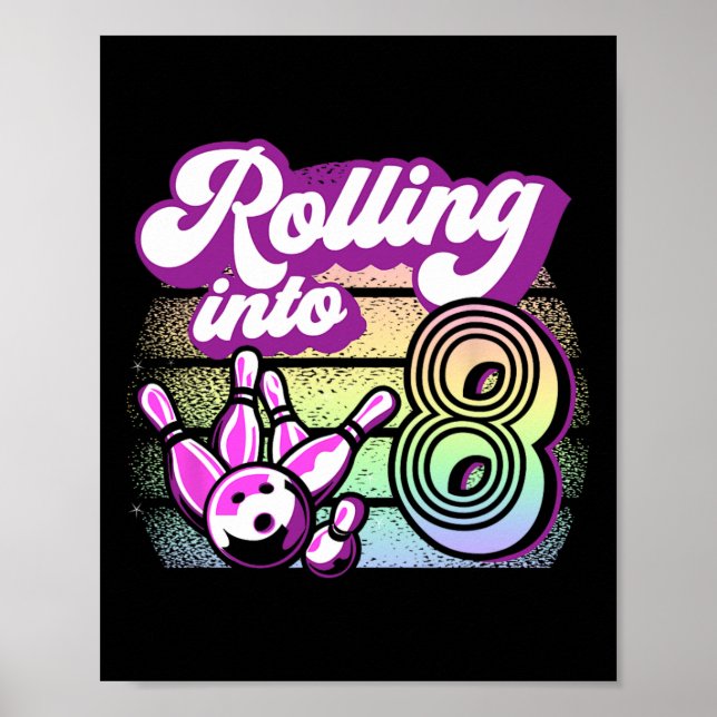 Affiche Bowling Party Rolling En 8 Bowling Anniversaire (Devant)