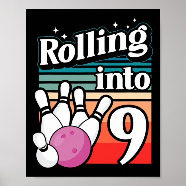 Affiche Bowling Party Rolling En 9 Bowling Anniversaire (Devant)