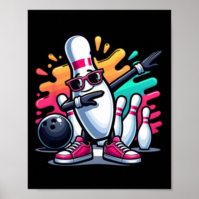 Affiche Bowling Pin Dabbing Sungles Bowler Player Kids Boy (Devant)