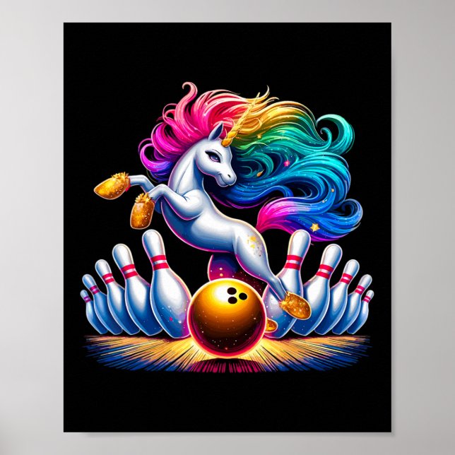 Affiche Bowling Pins Funny Unicorne Sport Bowler (Devant)