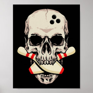 Affiche Bowling Pins Retro Skull Skeleton Head Bowling Bal