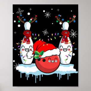 Affiche Bowling Reindeer Santa Hat Christmas Bowling Lover