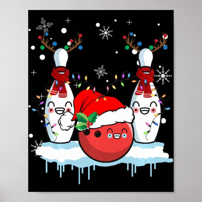 Affiche Bowling Reindeer Santa Hat Christmas Bowling Lover (Devant)