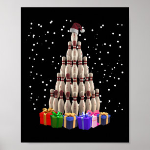 Affiche Bowling sapin de Noël Funny Noël Famille jumelée