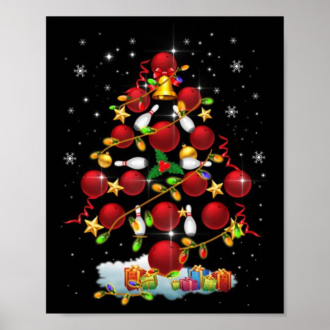 Affiche Bowling sapin de Noël lumières Noël cadeaux amusan (Devant)