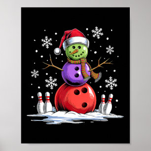 Affiche Bowling Snowman Bowling Joueur Santa Hat Noël