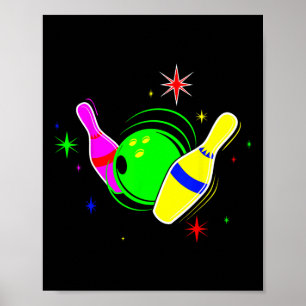 Affiche Bowling T Shirt 80s Retro Neon Signal Strike Bowli