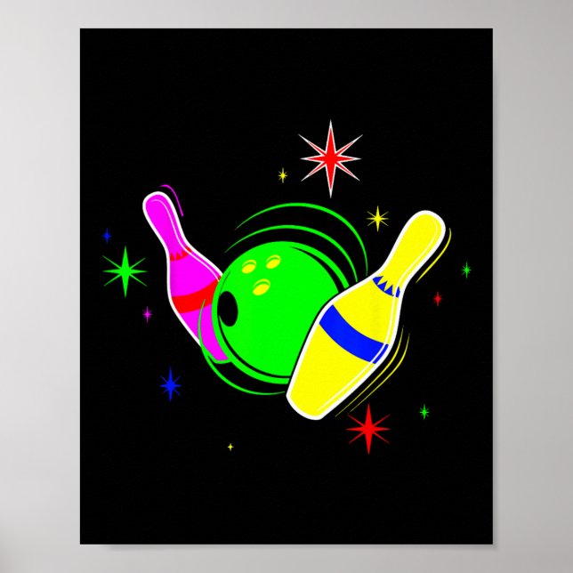 Affiche Bowling T Shirt 80s Retro Neon Signal Strike Bowli (Devant)