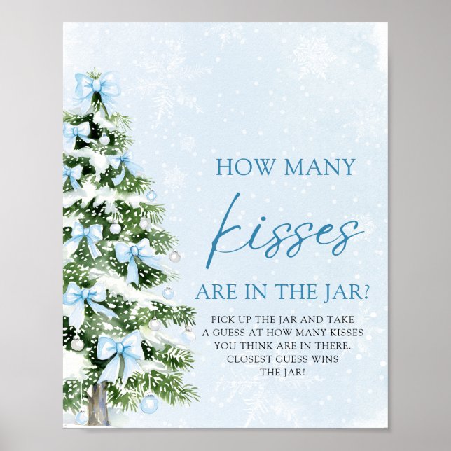 Affiche Bows Christmas Guess How Many Kisses Baby Shower  (Devant)