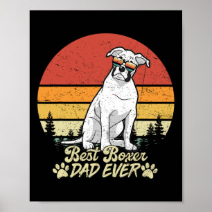 Affiche Boxe blanche papa Jamais Vintage Retro Dog Fête de
