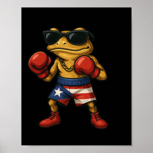 Affiche Boxe Coqui Puerto Rican Drapeau Sungles Boricua Fu