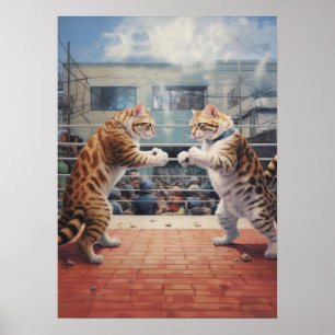 Affiche Boxe de chats combattant les arts martiaux